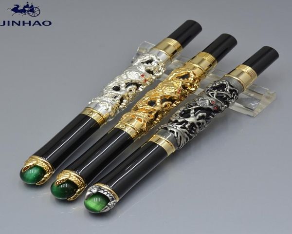 Penna di marca JINHAO di lusso Nero Oro Argento Drago Rilievo Penna roller Materiale scolastico per ufficio di alta qualità Scrittura liscia Op3947269