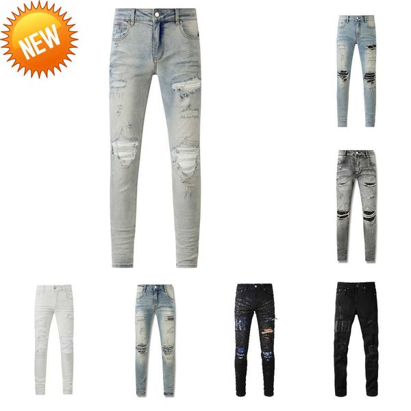 Desginer Lila Jeanshose Jeans Herrenjeans Designer Herren Lila Jeans Straihnt Skiny Reißverschluss Hosenschlitz Weißer Buchstabe Lässiger Weichspüler Mittelschweres tägliches Outfit Hohe Qualität HP