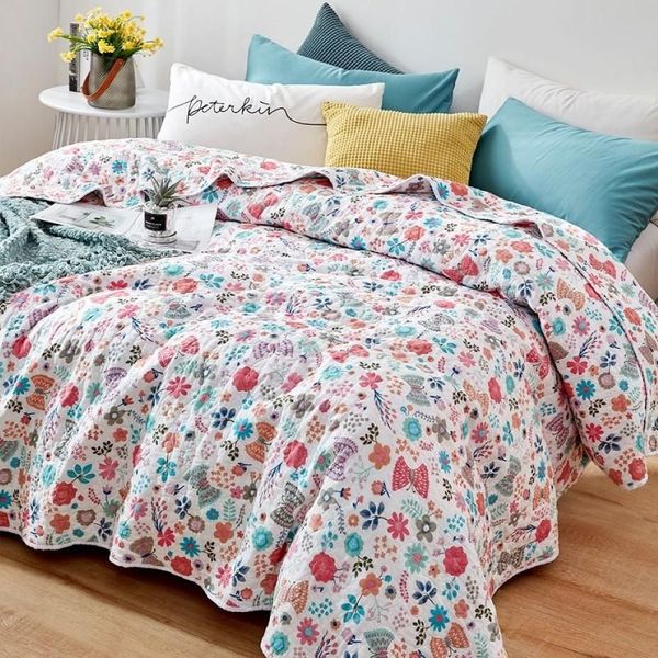 Conjuntos de edredons floral impresso algodão acolchoado colcha retalhos colcha verão colcha cobertor capa cama inverno folha 150 200cm241k