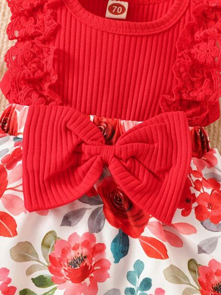 Vestidos de menina adorável floral bolha macacão vestido com bowknot tutu saia e bandana para bebês nascidos meninas-conjunto completo de roupa