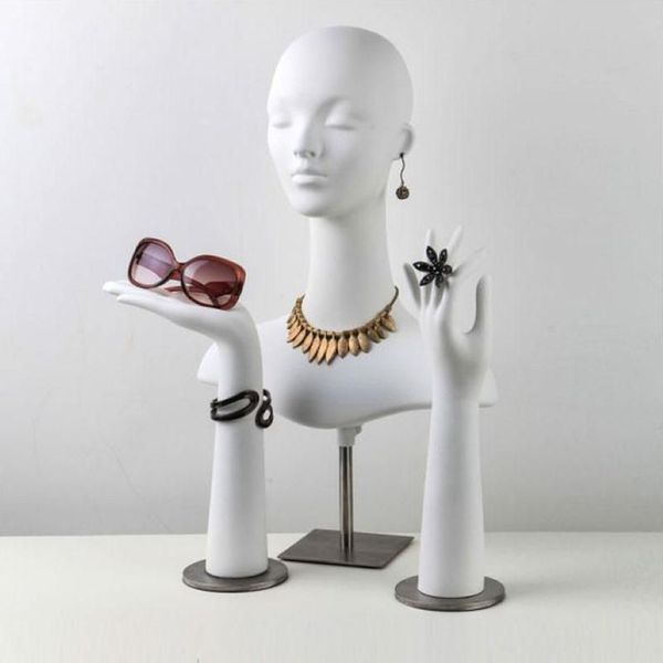 Schmuckbeutel Taschen hochwertige weibliche Schaufensterpuppe Dummy Head und Hände für Klimaanlagen Halskette Hut Hut Sonnenbrille Display Manikin Tor252i