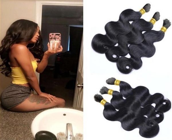 Onda do corpo cabelo a granel para trança 9a não processado brasileiro peruano indiano malaio onda corporal cabelo humano em massa natural preto243k5602595