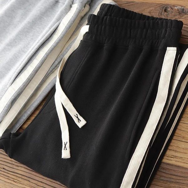 Pantaloni da uomo Primavera Autunno Pantaloni sportivi a righe lavorati a maglia con coulisse retrò americani Sport semplici in cotone Casual larghi dritti