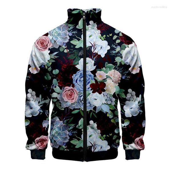 Männer Jacken D Gedruckt Pflanzen Blume Jacke Für Männer Outdoor Straße Übergroßen Mantel Blumenmuster Reißverschluss Frauen Kinder Kleidung