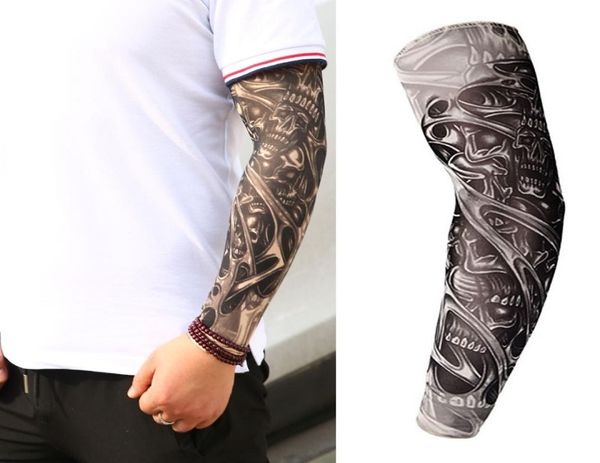 Unissex crânio falso deslizamento na tatuagem braço mangas kit de alta qualidade proteção solar mão capa acessórios 1pc5542859
