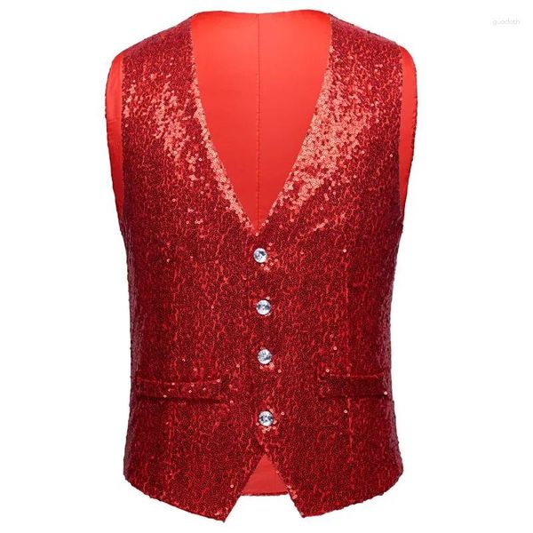 Gilet da uomo Gilet con paillettes lucide da uomo Oro Argento Rosso Blu Nero Paillettes complete Gilet da sposo Gilet Homme DJ Bar Cantanti Costume