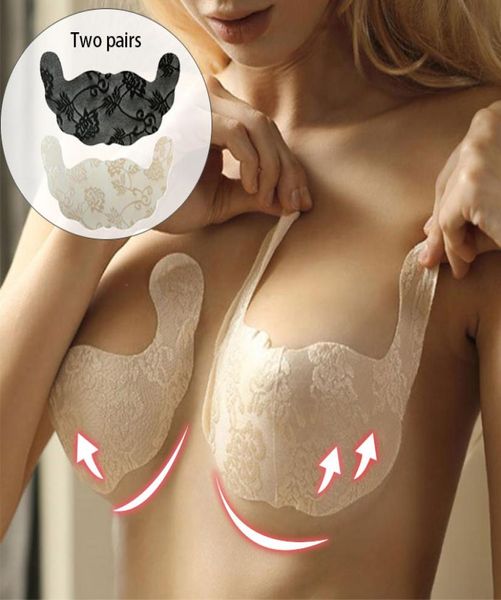 SHUJIN Donne Autoadesive Senza Spalline Chiusura Frontale Nero Solido Reggiseno di Pizzo Bastone Gel Push Up Donne039s Biancheria Intima Reggiseno Invisibile5413631