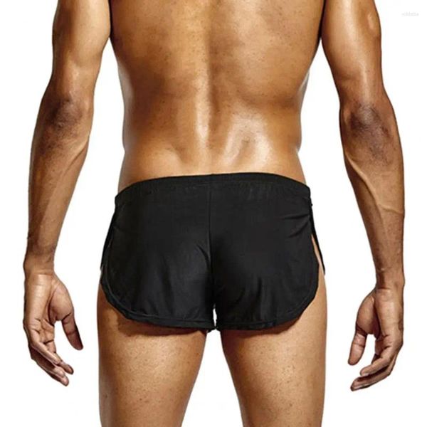 Unterhosen Hohe Stretch-Männerhöschen Atmungsaktive Low-Rise-Eisseide-Lounge-Shorts für Herren mit elastischer Taille, seitlich geteilt, einfarbig für Komfort