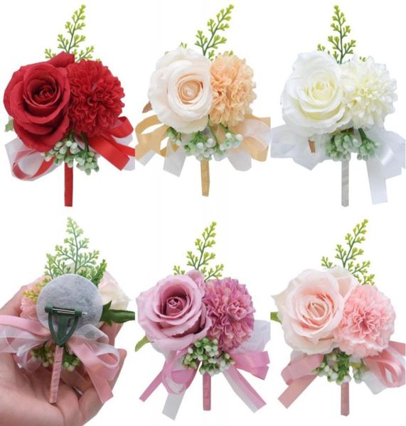 Blume Handgelenk Corsage Boutonniere Handgefertigtes Armband Rot Rosa Künstliche Pfingstrose Rose Corsagen Hochzeit Brautjungfer Party Anzug Dekor6443870