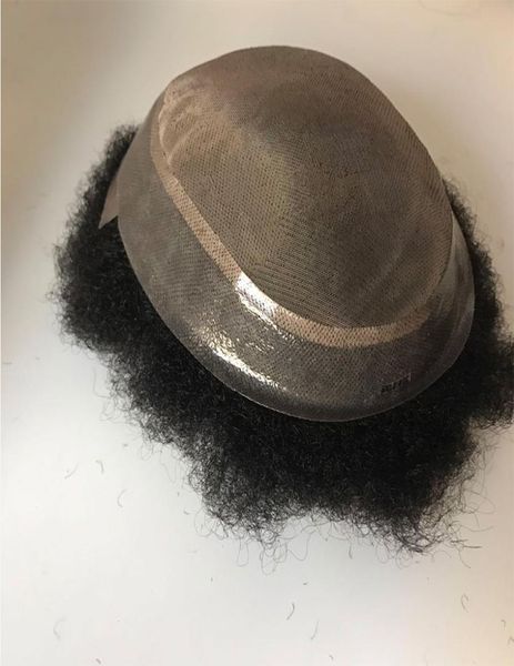 Brasilianisches Haar, Afro-Männer-Toupet, Haarersatz, Echthaar-Toupet, fein, mono, mit Hautbasis 1327585