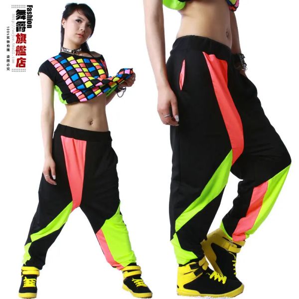 Capris nova marca de moda harem hip hop calças de dança moletom trajes feminino desempenho palco wear harem neon jazz calças