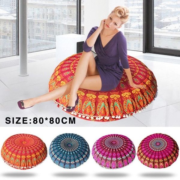 Große 80 80 cm Mandala-Bodenkissen, Bohemian-Meditationskissenbezug, runder Pouf, Retro-Boho-Tapisserie-Abdeckung, Hülle d90808267F