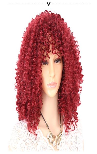 Афро-кудрявые вьющиеся парики для женщин, синтетическое термостойкое волокно, черный, коричневый, красный, полный парик, косплей wig4382497