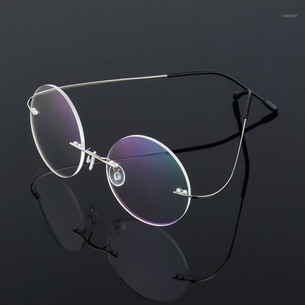 Mode Sonnenbrille Rahmen Retro Runde Titan Brille Rahmen Männer Metall Randlose Super Licht Myopie Nerd Schraubenlose Brillen1215B