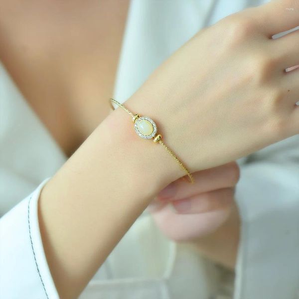Armreif Golden Tension Mount Hetian Jade Damen Armbänder Verstellbare Metallkette Armband Schmuck Geschenk