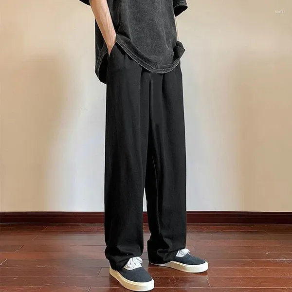 Calças masculinas casuais calças soltas masculino marrom tendência reta streetwear em estilo coreano clássico moda algodão