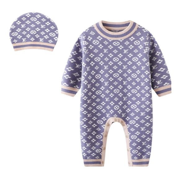 Varejo crianças designer de tricô Romper bebê menino menina manga longa tripulação pescoço roupas de algodão recém-nascidos crianças camisola onepiece onesies9581920