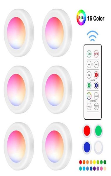 Luci LED RGB dimmerabili Lampada da cucina Sensore tattile GuardarobaClosetCabinet Luce notturna Puck Light con telecomando 16 colori311771743