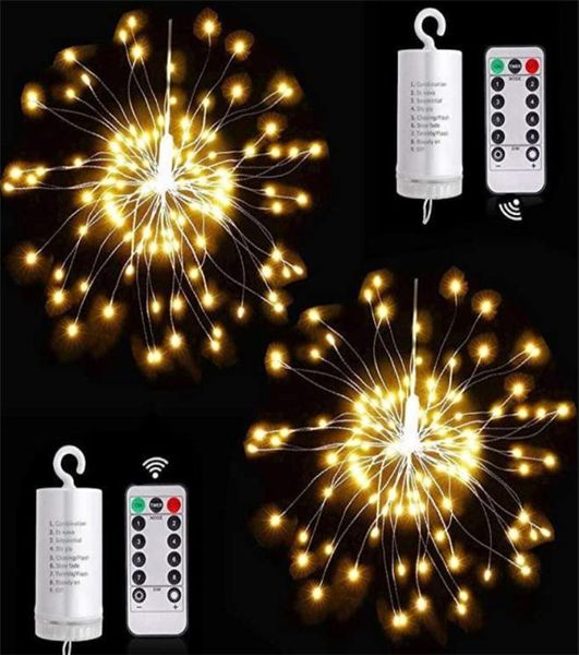 Weihnachtsbeleuchtung, LED-Lichterketten, 8 Modi, batteriebetrieben, dekorativ, 120, 150, 180, 200 Feuerwerksförmige Mini-Lichterkette aus Kupferdraht2906068