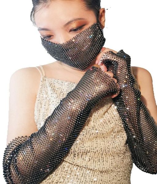 Moda brillante strass sexy maschera per feste diamante rete elastica fila trapano signora discoteca vestito operato decorazione2687736