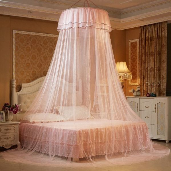 Romântico pendurado cúpula mosquiteiros para o verão casa têxtil cama poliéster malha redonda rendas inseto cama dossel rede cortina273o