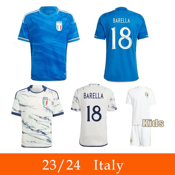 EURO CUP Itália seleção nacional de futebol 2023 Home Away Jersey Barella Bastoni Tonali Dimarco Chiesa Versão do jogador Kids Jersey