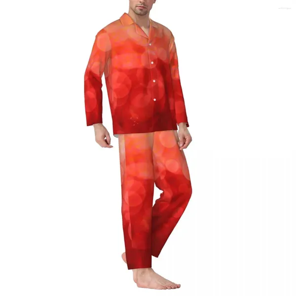 Pijamas masculinos pôr do sol manchado outono pontos imprimir casual conjuntos de pijama de grandes dimensões masculino manga longa bonito sono gráfico nightwear