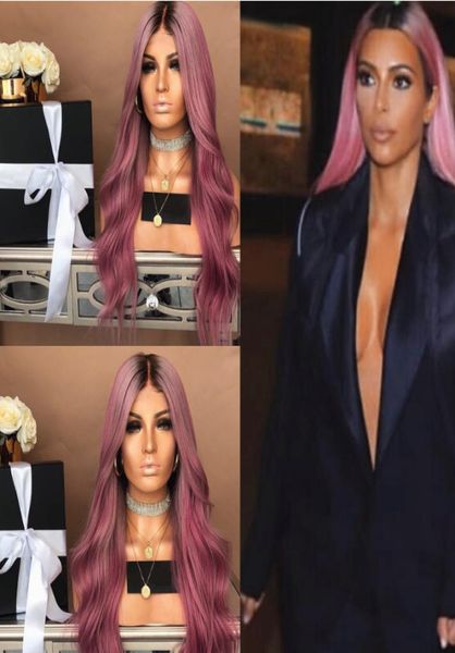 Синтетические волнистые длинные темные корни Ombre розовые парики для косплея для черно-белых женщин высокотемпературные красочные волокна волос парики9305692