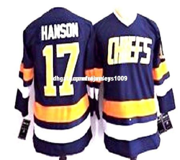 Дешевые пользовательские CCM Charlestown Chiefs Blue 17 мужские Джерси Hanson Brother Персонализированная настройка Men039s Ретро хоккейные майки6325863