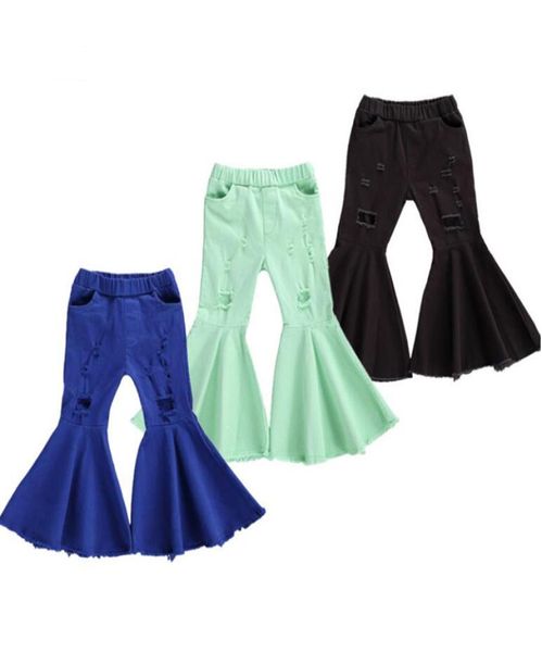 Брюки-клеш для маленьких девочек 27 лет, джинсовые однотонные штаны с рваными отверстиями, модные детские брюки для девочек, джинсовые брюки Trouser7478235