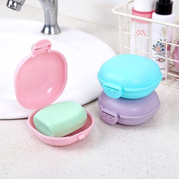 Caixa de sabão de viagem de plástico com tampa portátil banheiro macaroon sabonetes prato caixas titular caso 5 cores1423990