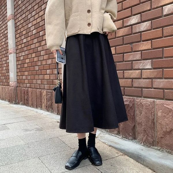 etek siyah uzun pamuk etek kadınlar için kız aline aline piled etek Kore moda kıyafetleri y2k vintage giyim bahar sonbahar 2022