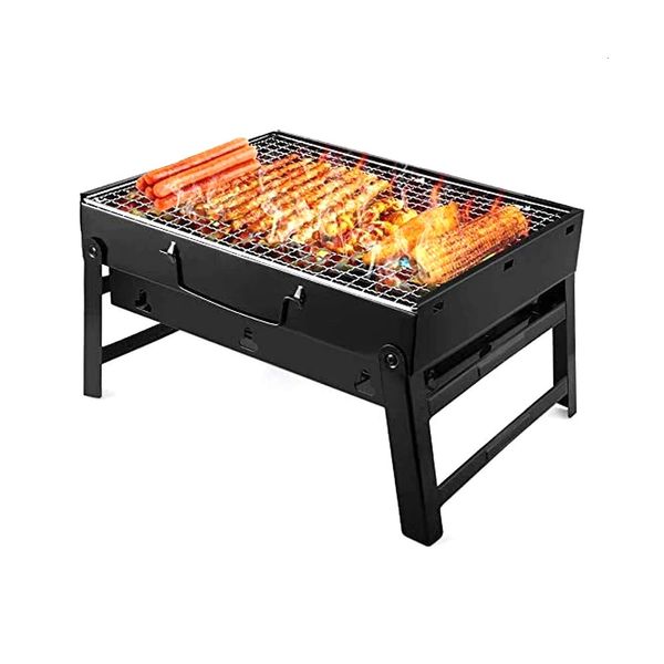 Zusammenklappbarer tragbarer Grill, Holzkohlegrill, Edelstahl, kleine Mini-BBQ-Werkzeugsätze für Kochen im Freien, Camping, Picknicks, Strand 230308