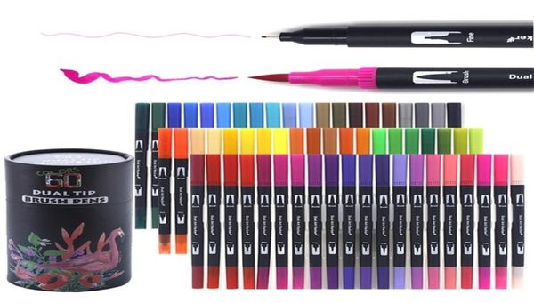 2460 Colorurs Fineliner Markers Çift Tip Sanat Markeri Suluboya Fırçası Yazma Kalemi Boyama Kitapları Çizim Çizim 2012229879169