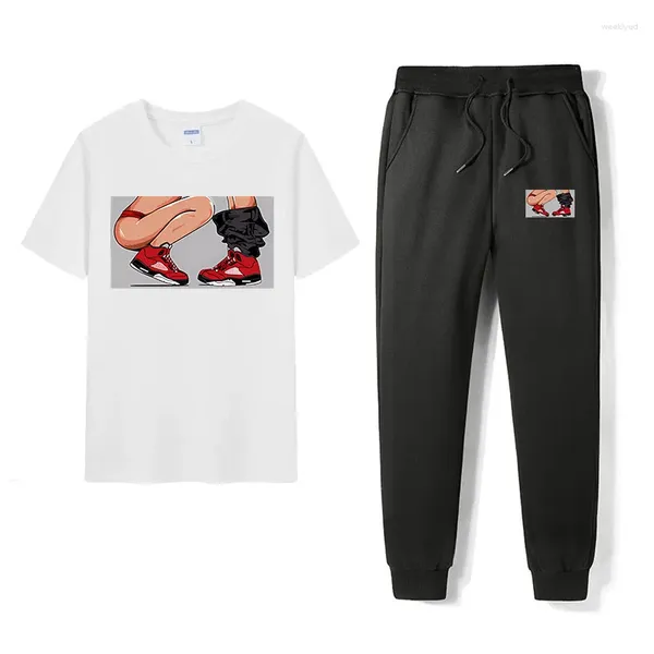 Männer Trainingsanzüge Baumwolle Hosen Sets Trainingsanzug Männer Sex Mädchen T-Shirts Jogginghose Jogginig Set Zwei Stück Sweatsuit Sommer T-shirt Mann kleidung