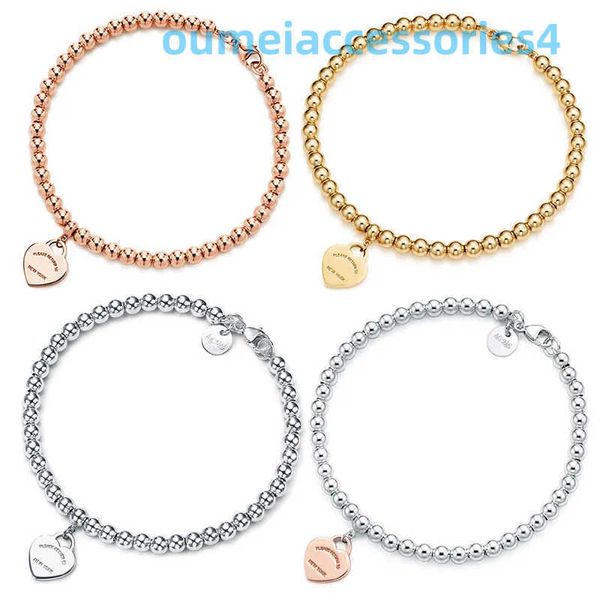 2024 Braccialetti di marca del progettista di gioielli 100% 925 4mm Perlina rotonda Bracciale a forma di cuore d'amore Placcatura inferiore in argento addensato femminile per la fidanzata Regalo souvenir Moda