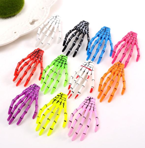 Halloween Party Zombie Schädel Skelett Hand Knochen Klaue Haarnadel Punk Haar Clip Für Frauen Mädchen Haar Zubehör Kopfbedeckungen 100 PCS8739113