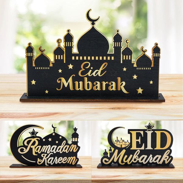 Eid Mubarak Ornamento in legno Ramadan Moon Star Lettera Decorazione da tavola per la casa Ciondolo musulmano islamico Al Adha Forniture per feste 240301