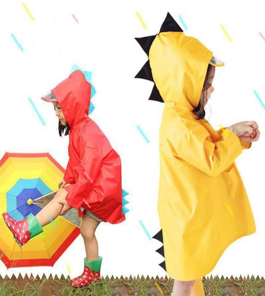 Poncho indossabile impermeabile antivento per ragazze portatili per bambini Carino a forma di dinosauro con cappuccio per bambini Impermeabili gialli rossi DH07523408310