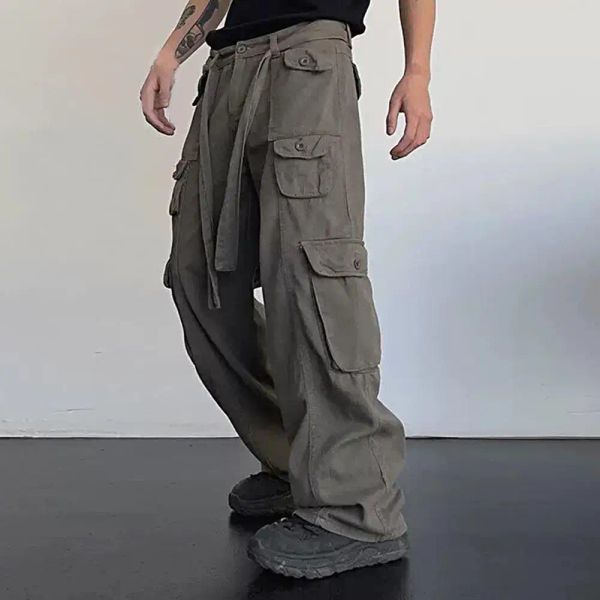 Erkek ve Kadın Kargo Pantolonları Yüksek Sokak Retro Rahat Büyük Cep Erkekler Tulum Yüksek Bel Gevşek Düzenli Geniş Bacak Baggy