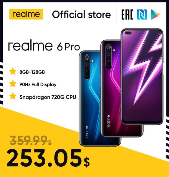 realme 6 Pro Unlockphone 8 GB RAM 128 GB ROM Mobiltelefon Snapdragon 720G 4200 mAh Akku 30 W Schnellwechsel 64 MP Kamera Smartphones7269576