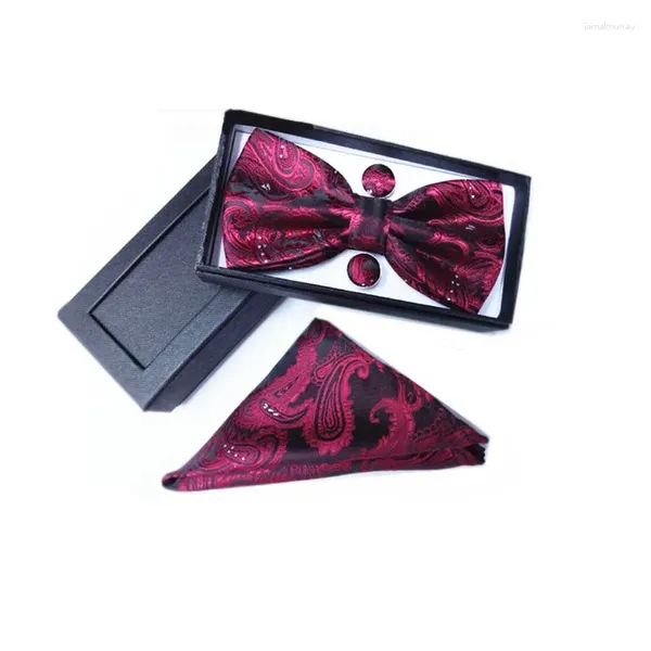 Laços Gravata Borboleta Seda Presentes Para Homens Bowtie Bolso Quadrado Caju Flores Gravata E Lenço Com Abotoadura Conjunto Paisley