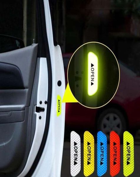 4pcslot porta do carro aberta adesivo reflexivo adesivos marca de advertência decalques de segurança aviso bicicleta diy acessórios decoração exterior4629760