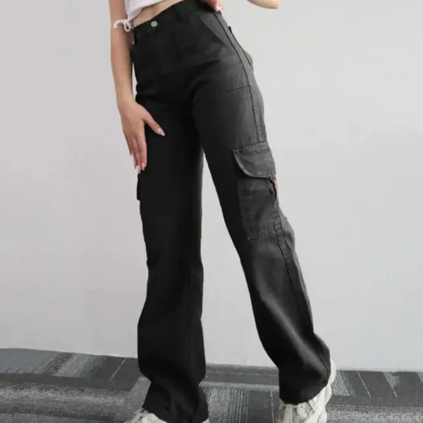 Pantaloni da donna in forma casual dritta in forma per pantaloni lunghi a favore della pelle elegante gamba multi-tasca per un carico elegante per un