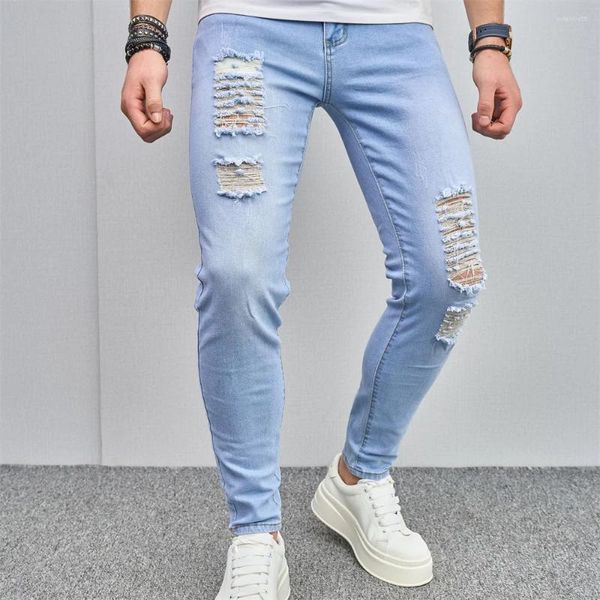 Männer Jeans Männer Frühling Mode Zerrissene Dünne Bleistift Hosen Für Distressed Löcher Casual Männlich Jogging Denim Hosen