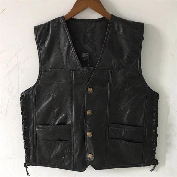 Gilet da uomo 2024 Uomo Moto Gilet in pelle Stile Punk Giacca senza maniche Equitazione Biker Scollo a V Gilet Abbigliamento Nero Streetwear