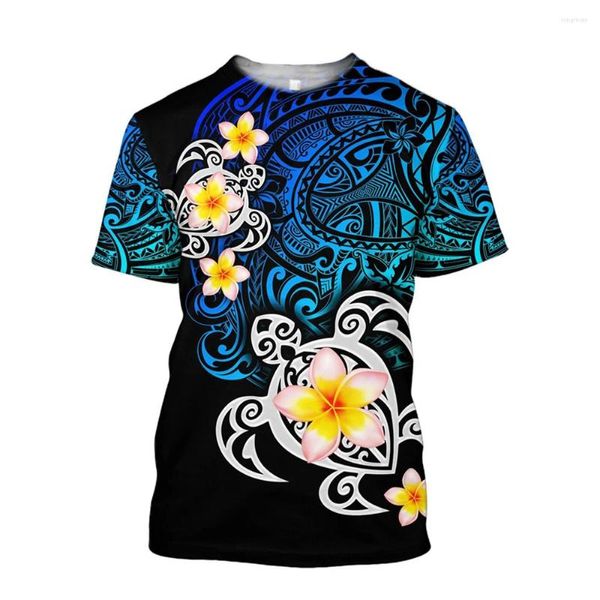 Herren-T-Shirts, HX Bohemia T-Shirts, 3D-Grafik, polynesisches Stammes-Blumenmuster, Pullover, T-Shirts, Polyester-Druck, Harajuku-Männerkleidung