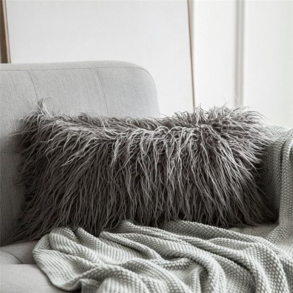 Capa de almofada decorativa travesseiro de cabelo longo caso de pelúcia nova série estilo pele do falso lance almofada quarto sofá decoração 30x50cm306t