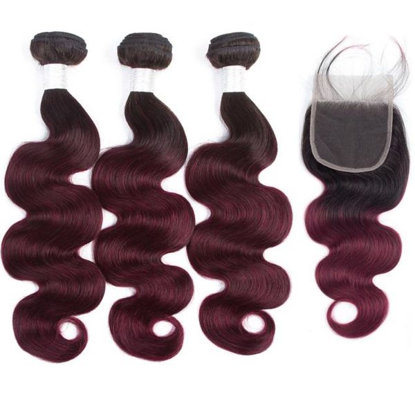 Fashion Girl Ombre Brasilianisches Haar 3 Bundles mit Spitze Verschluss 1b99j Körper Welle Menschliches Haar Bundles Two Tone Ombre Brasilianische menschliches H3671056