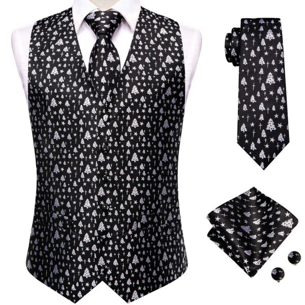 Giubbotti classici Black White's Silk Silk Cravatta natalizia Cravatta pezzi di gemelli Hanky Set Jacquard Walet Giacca cravatta per il business maschile hitie